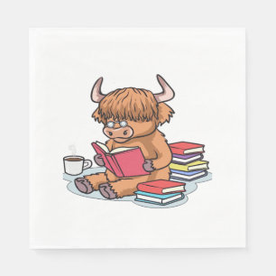 Highland Cattle Cow Read Books Drink Coffee Classi Napkin