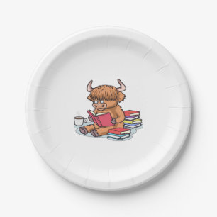 Highland Cattle Cow Read Books Drink Coffee Classi Paper Plate