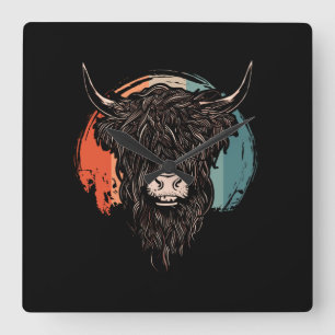 Highland Cattle Square Wall Clock