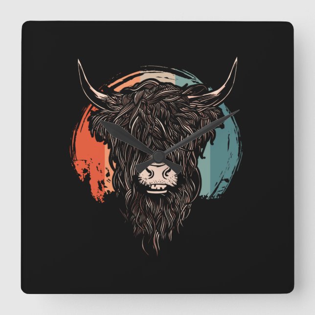 Highland Cattle Square Wall Clock (Front)