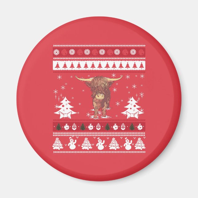 Highland Cattle Ugly Christmas Magnet (Front)