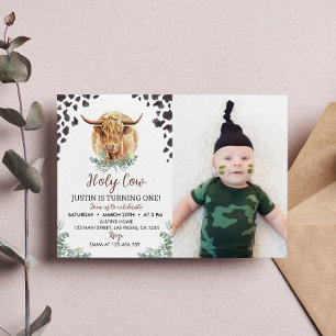 Highland Cow 1st Birthday Invitation