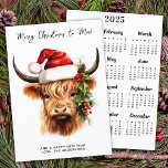 Highland Cow 2025 Calendar Festive Merry Christmas Holiday Card<br><div class="desc">Celebrate the holiday season with our charming Highland Cow Christmas Card! This adorable flat card features a delightful illustration of a highland cow wearing a cheerful Santa hat, bringing a touch of playful whimsy to your Christmas greetings. Perfect for those who appreciate a blend of rustic charm and festive spirit,...</div>