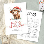 Highland Cow 2025 Calendar Merry Christmas Holiday Card<br><div class="desc">Cute Highland Cow Name 2025 Calendar Merry Christmas. Available digitally and printed. Festive cuteness for your holiday wishes, with this fun design with a sweet highland cow in his Santa hat. Merry Christmas is in a set modern script and easily personalise your greeting and name beneath. A handy 2025 calendar...</div>