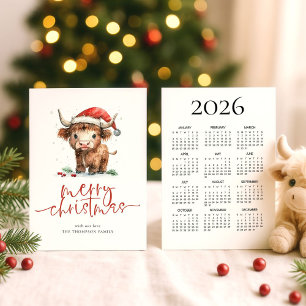 Highland Cow 2025 Calendar Merry Christmas Holiday Card