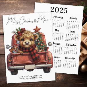 Highland Cow 2025 Calendar Red Truck Christmas Holiday Card