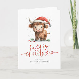 Highland Cow 2026 Calendar Merry Christmas Folded Holiday Card