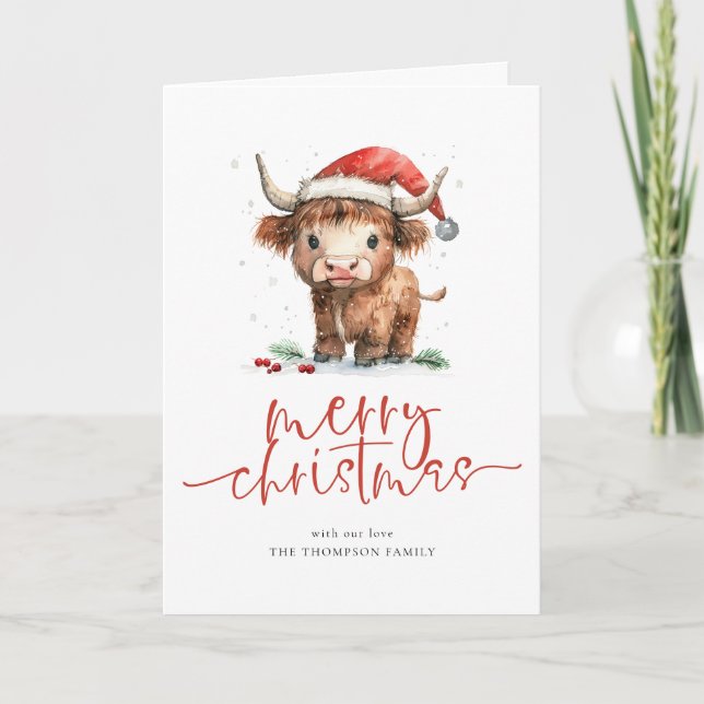 Highland Cow 2026 Calendar Merry Christmas Folded Holiday Card (Front)