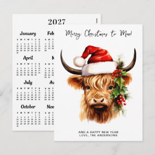 Highland Cow 2027 Calendar Merry Christmas Card