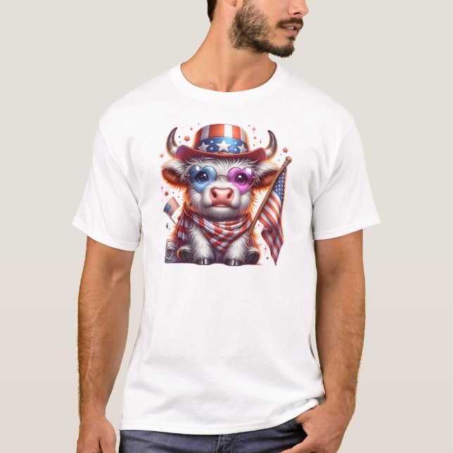 Highland Cow 4th July Sublimation Clipart-60643  T-Shirt (Front)