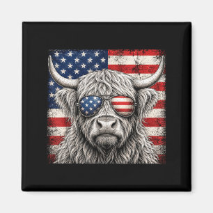 Highland Cow 4th Of July Aamerican Flag Farm Magnet