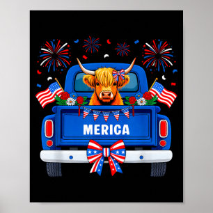 Highland cow 4th of july american flag patriotic poster