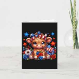 Highland Cow 4th Of July Floral Usa Patriotic Cow  Card