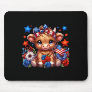 Highland Cow 4th Of July Floral Usa Patriotic Cow Mouse Pad