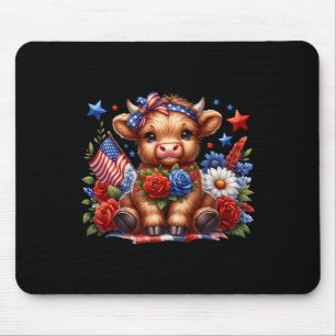 Highland Cow 4th Of July Floral Usa Patriotic Cow  Mouse Pad
