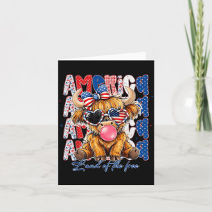 Highland Cow 4th Of July Patriotic Cowgirl Bow Card