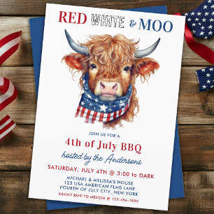 Highland Cow 4th Of July Red White Blue Patriotic Invitation