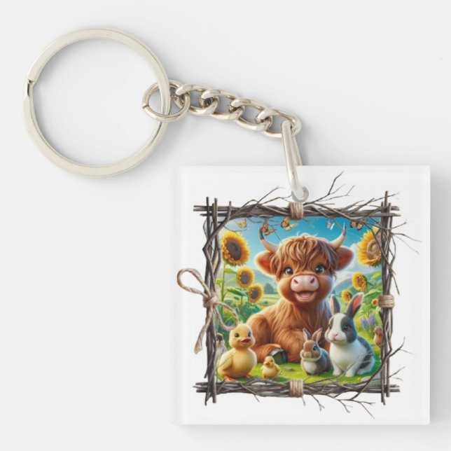 Highland Cow Acrylic Keychain -- Farm Charm (Front)