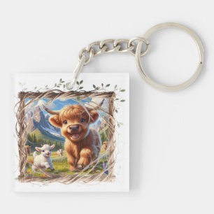 Highland Cow Acrylic Keychain – Rustic Farm Charm