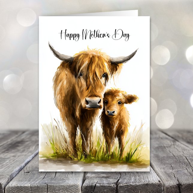 Highland Cow and Calf Mother's Day Holiday Card (Creator Uploaded)