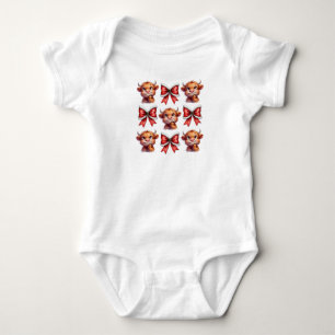 Highland Cow and Christmas Coquette Bow Baby Bodysuit