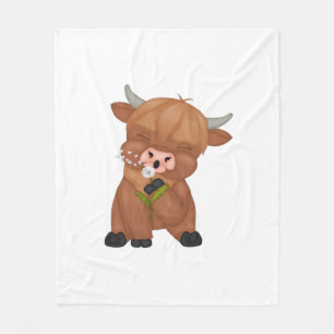 Highland Cow and Dandelion Puff Classic T-Shirt Fleece Blanket
