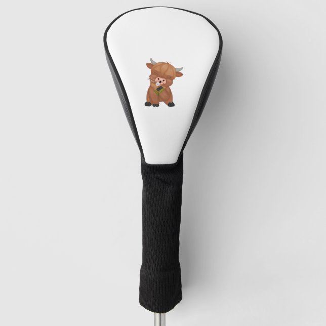 Highland Cow and Dandelion Puff Classic T-Shirt Golf Head Cover (Front)