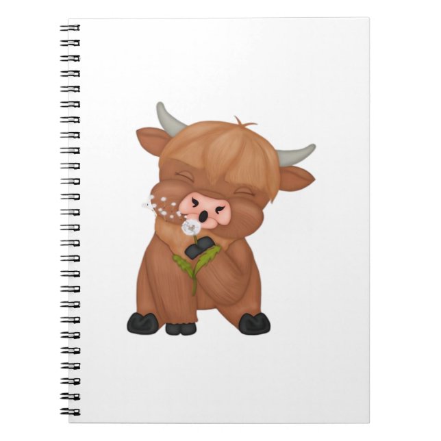 Highland Cow and Dandelion Puff Classic T-Shirt Notebook (Front)