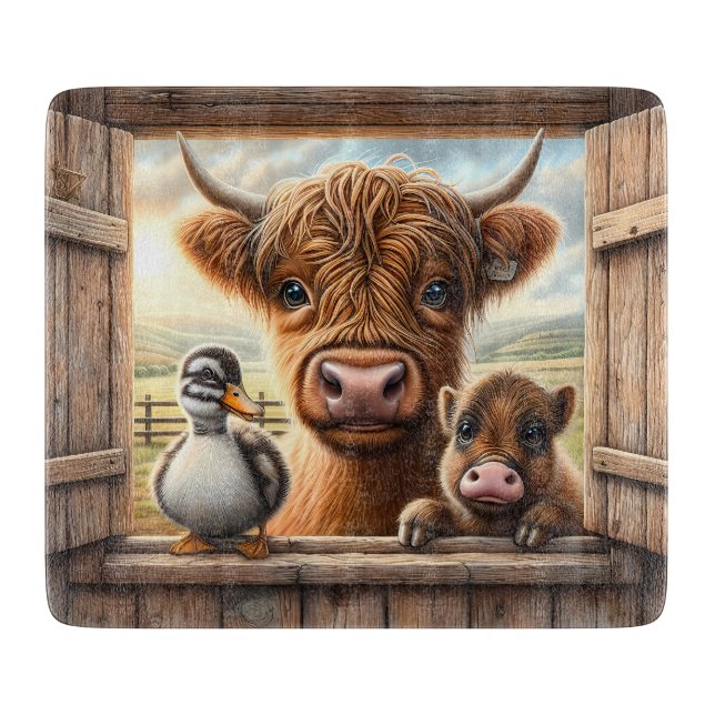 Highland cow and Pig Cutting Board (Front)