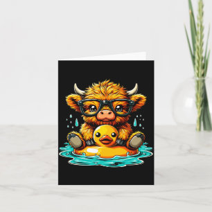 Highland Cow And Rubber Duck Swimming Summer Card