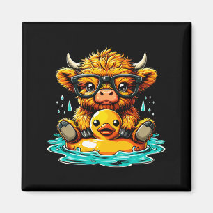Highland Cow And Rubber Duck Swimming Summer Magnet