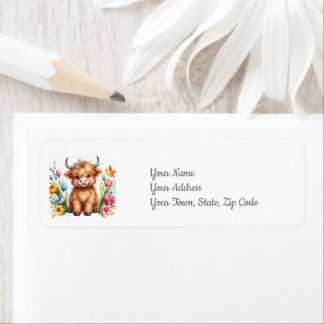 Highland Cow Animal Baby Shower  Return Address Label