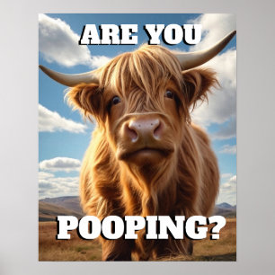 Highland Cow Are you Pooping Funny Toilet Bathroom Poster