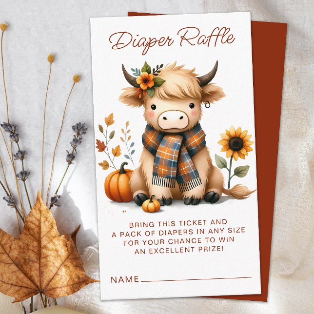 Highland Cow Autumn Calf Baby Shower Diaper Raffle Enclosure Card (Creator Uploaded)
