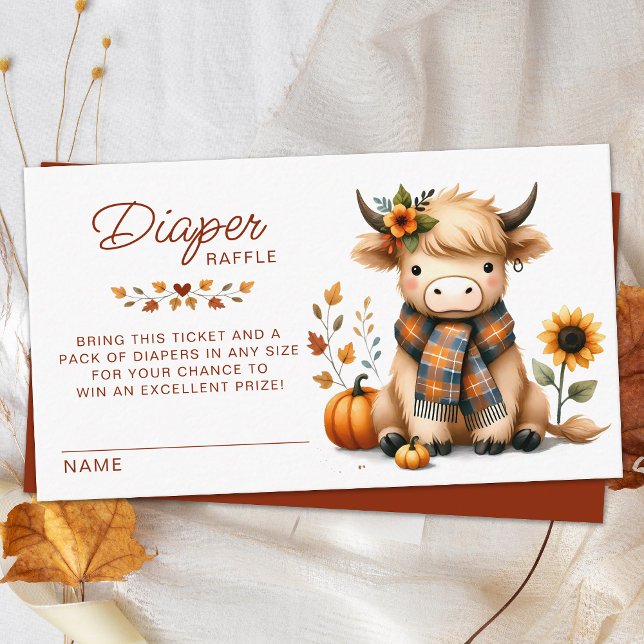 Highland Cow Autumn Cute Baby Shower Diaper Raffle Enclosure Card (Creator Uploaded)