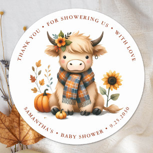 Highland Cow Autumn Cute Calf Baby Shower Classic Round Sticker