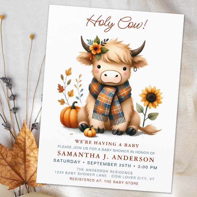 Highland Cow Autumn Cute Calf Baby Shower Invitation Postcard (Creator Uploaded)