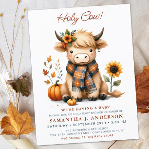 Highland Cow Autumn Cute Calf Baby Shower Invite Postcard
