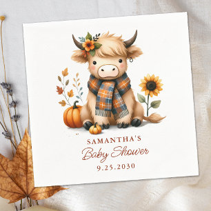 Highland Cow Autumn Cute Calf Baby Shower Napkin