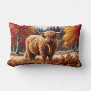 Highland Cow Autumn Watercolor Lumbar Cushion