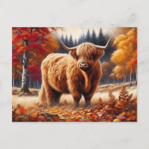 Highland Cow Autumn Watercolor Postcard