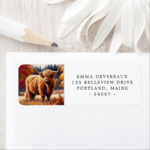 Highland Cow Autumn Watercolor Return Address Label