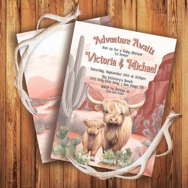 Highland Cow Baby and Mummy Baby Shower Desert Invitation (Creator Uploaded)
