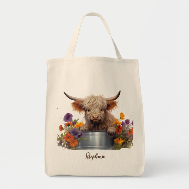 Highland Cow Baby Personalised  Tote Bag (Front)
