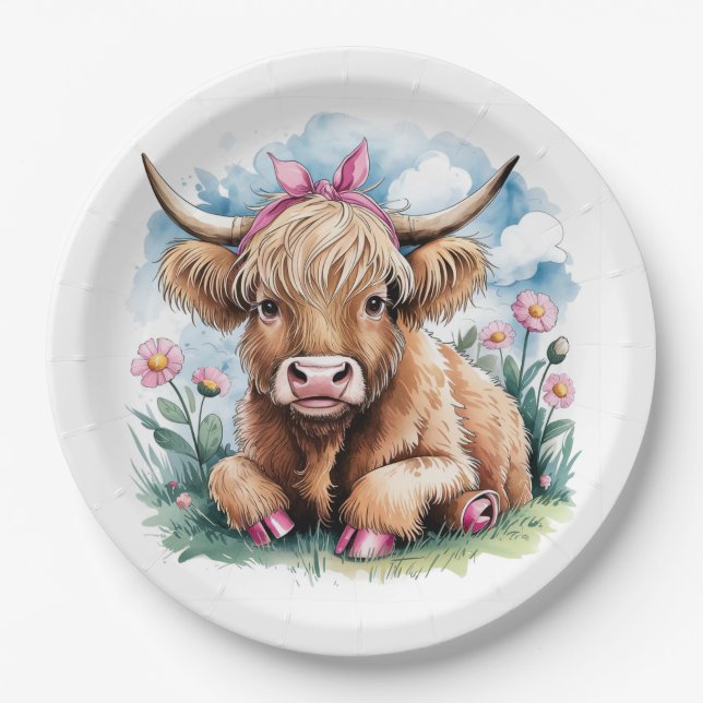 Highland Cow Baby Shower Bliss Paper Plate (Front)