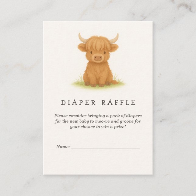 Highland Cow Baby Shower Diaper Raffle Enclosure Card (Front)
