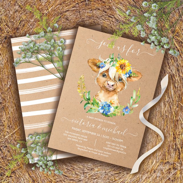 Highland Cow Baby Shower Floral Invitation (Creator Uploaded)