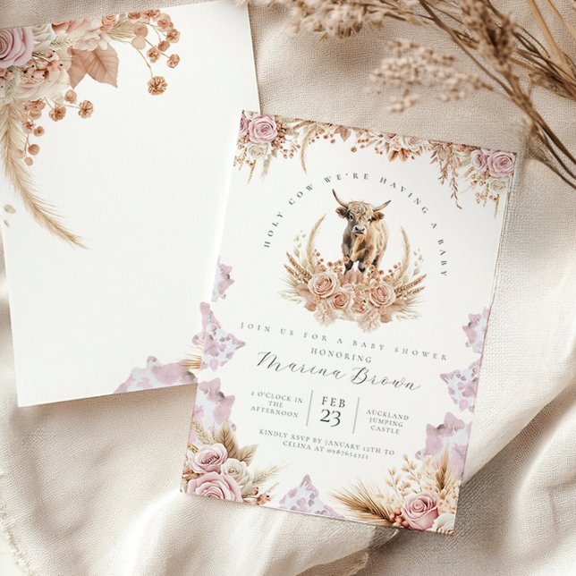 Highland Cow baby shower, Holy Cow we having baby Invitation (Creator Uploaded)