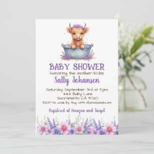 Highland Cow Baby Shower Invitation Lavender