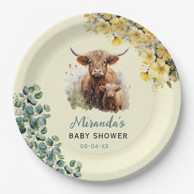 Highland Cow Baby Shower Paper Plate (Front)